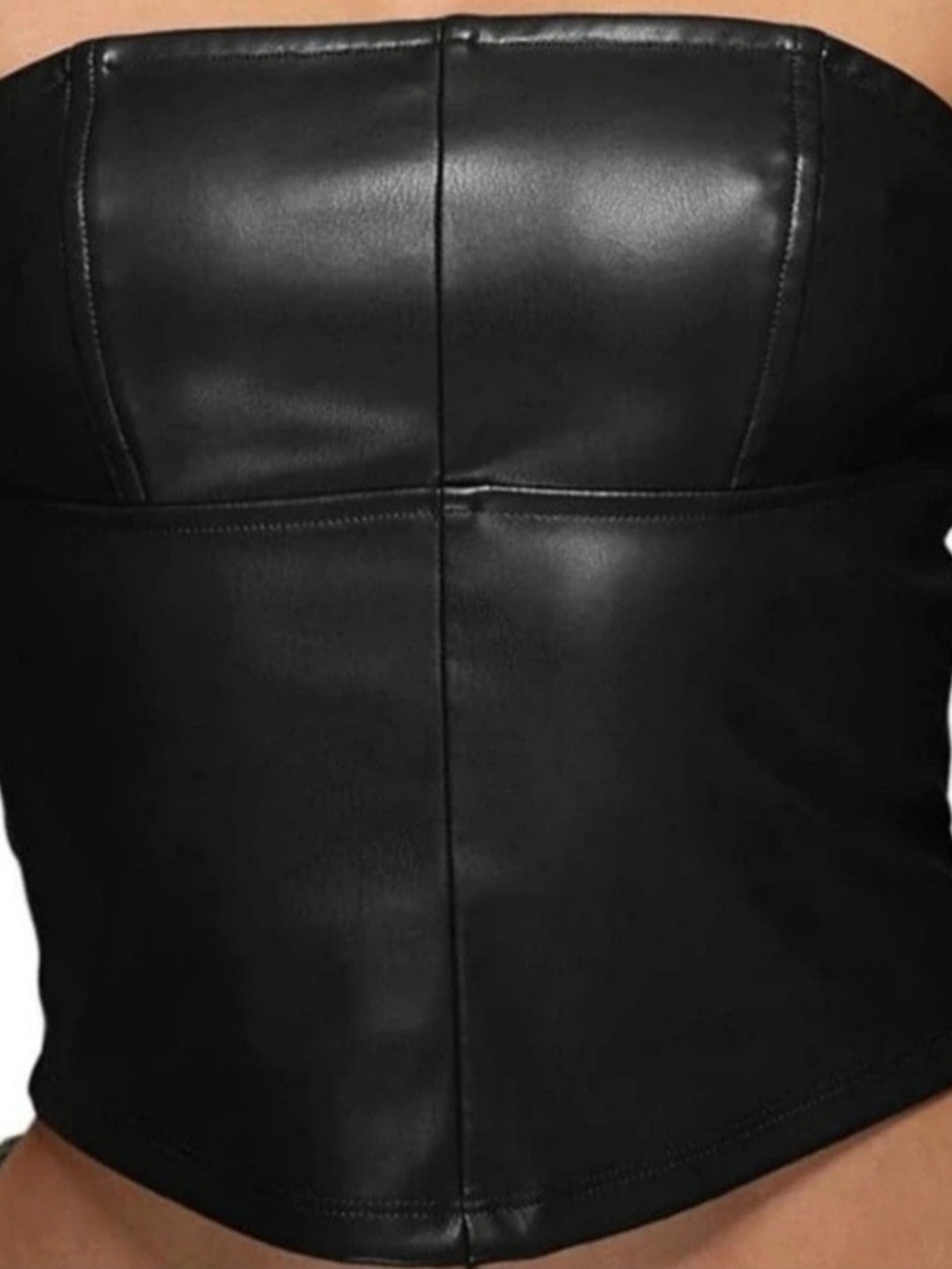 Black Faux Leather Pants Corset Crop Top Side Tie Shorts Slip- On Sandals BUNDLE